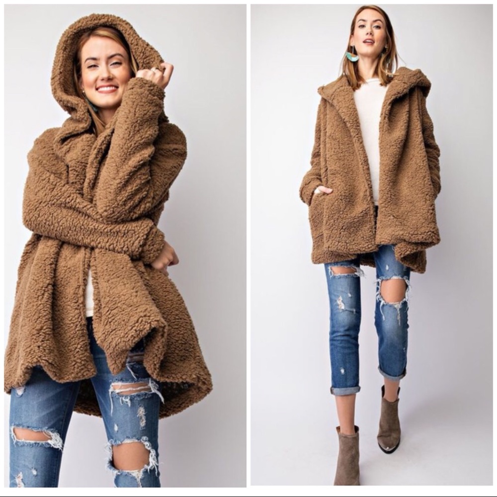 2 M left RED WINE FAUX FUR Oversized hoodie jacket - Picture 5 of 6